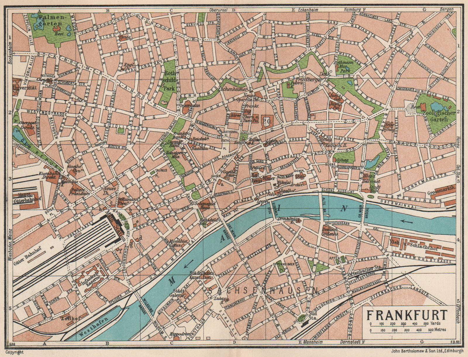 FRANKFURT. Vintage town city map plan. Germany 1933 old vintage chart